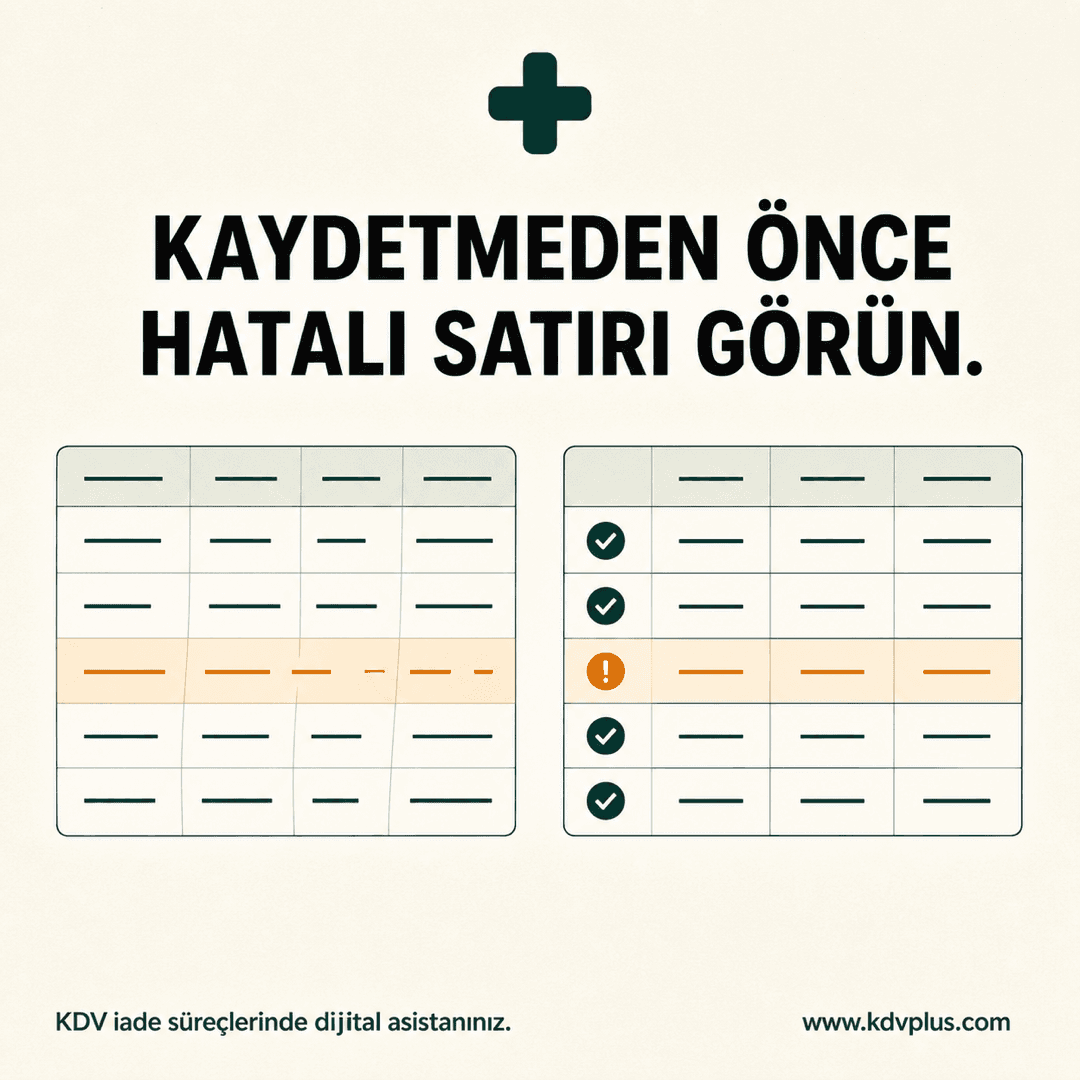 Yüklenilen KDV verisi içe aktarma kontrolünü anlatan temsili KDVPlus arayüzü